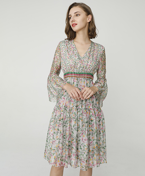 2024 Spring Summer - Floral print silk-chiffon dress